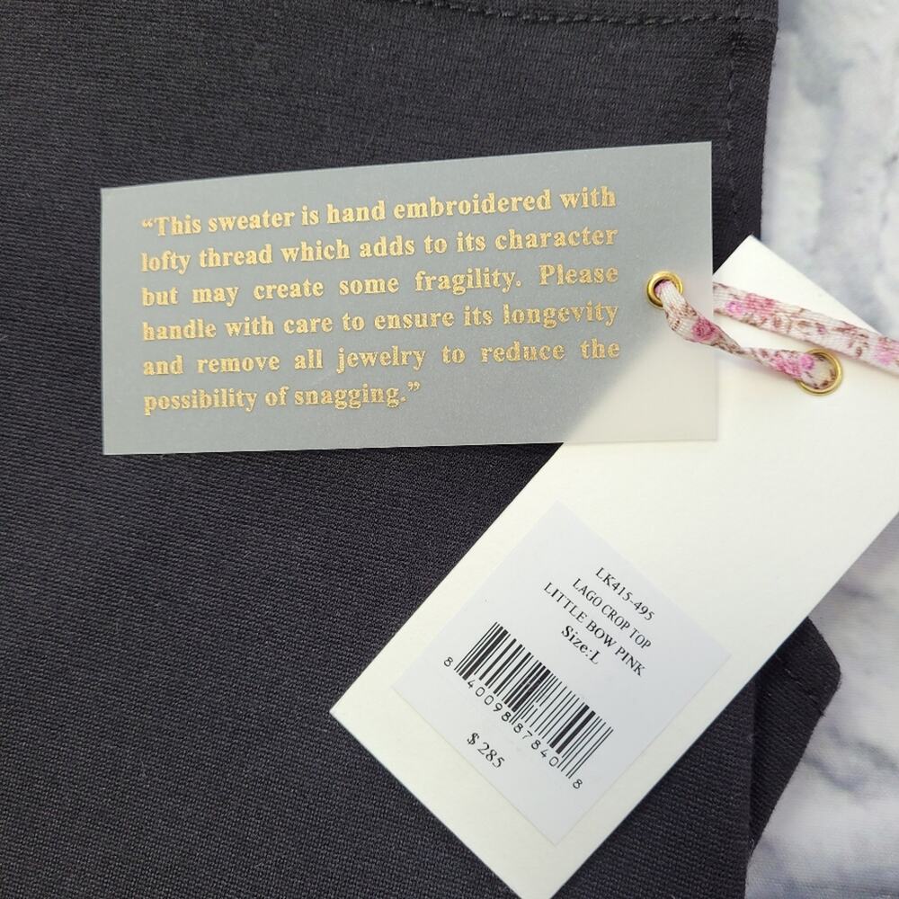NWT LoveShackFancy Lago Little Bow Pink Wool-blend Crop Sweater size Large - Picture 11 of 16